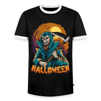 Halloween Pumpkin Horror - Men's Ringer Shirt - black/white - Front - AI Model Female 172 light (172cm) & AI Model Male 178 light (178cm)
