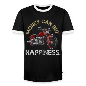 Motorradfahrer Geld kann Glück Lustiger Mot kaufen - Männer Kontrast-T-Shirt - Schwarz/Weiß - Vorne - AI Model Female 172 light (172cm) & AI Model Male 178 light (178cm)