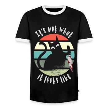 It's not what it looks like, Cat with knife - Men's Ringer Shirt - black/white - Front - AI Model Female 172 light (172cm) & AI Model Male 178 light (178cm)