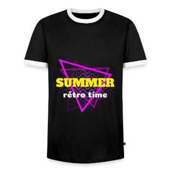 summer années 80 rétro time - T-shirt contrasté Homme - noir/blanc - Devant - AI Model Female 172 light (172cm) & AI Model Male 178 light (178cm)