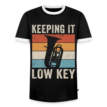 Tuba Player Keeping It Low Key - Men's Ringer Shirt - black/white - Front - AI Model Female 172 light (172cm) & AI Model Male 178 light (178cm)