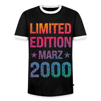 Limited Edition Birthday Party Vintage 2000 - Men's Ringer Shirt - black/white - Front - AI Model Female 172 light (172cm) & AI Model Male 178 light (178cm)