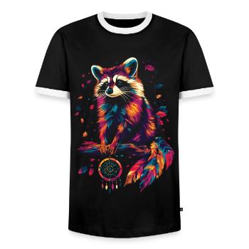 Raccoon with Dream Catcher - Men's Ringer Shirt - black/white - Front - AI Model Female 172 light (172cm) & AI Model Male 178 light (178cm)