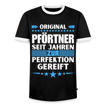 Gatekeeper matured to perfection - Men's Ringer Shirt - black/white - Front - AI Model Female 172 light (172cm) & AI Model Male 178 light (178cm)