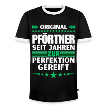 Gatekeeper matured to perfection - Men's Ringer Shirt - black/white - Front - AI Model Female 172 light (172cm) & AI Model Male 178 light (178cm)