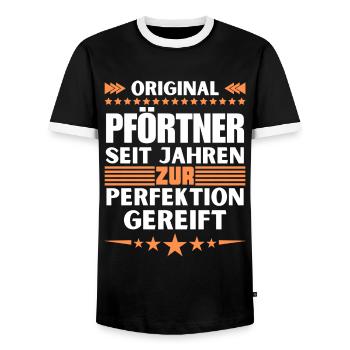 Gatekeeper matured to perfection - Men's Ringer Shirt - black/white - Front - AI Model Female 172 light (172cm) & AI Model Male 178 light (178cm)