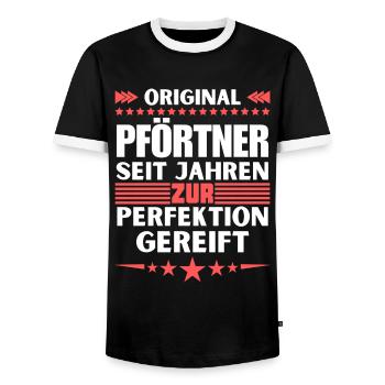Gatekeeper matured to perfection - Men's Ringer Shirt - black/white - Front - AI Model Female 172 light (172cm) & AI Model Male 178 light (178cm)