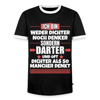 Weder Dichter noch Denker, sondern Darter - Männer Kontrast-T-Shirt - Schwarz/Weiß - Vorne - AI Model Female 172 light (172cm) & AI Model Male 178 light (178cm)