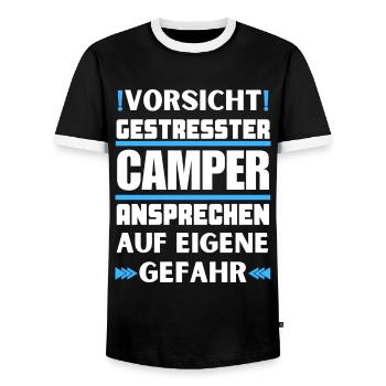 Ne parlez pas aux campeurs stressés ! - T-shirt contrasté Homme - noir/blanc - Devant - AI Model Female 172 light (172cm) & AI Model Male 178 light (178cm)