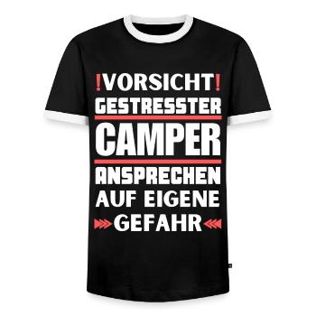 Ne parlez pas aux campeurs stressés ! - T-shirt contrasté Homme - noir/blanc - Devant - AI Model Female 172 light (172cm) & AI Model Male 178 light (178cm)