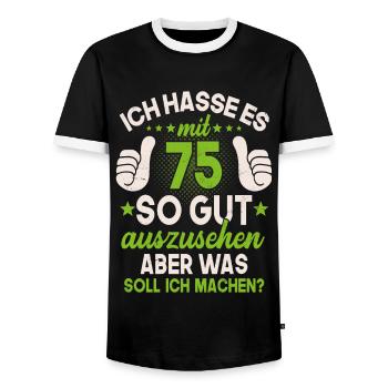 75 Jahre Spruch lustig 75 Geburtstag Geschenk - Männer Kontrast-T-Shirt - Schwarz/Weiß - Vorne - AI Model Female 172 light (172cm) & AI Model Male 178 light (178cm)