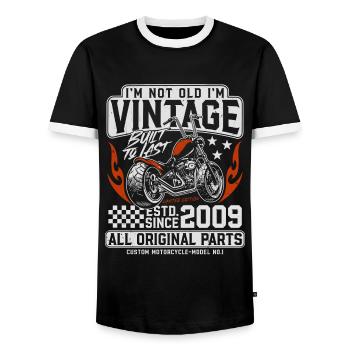 2009 Vintage Vintage Anniversaire Cadeau Moto - T-shirt contrasté Homme - noir/blanc - Devant - AI Model Female 172 light (172cm) & AI Model Male 178 light (178cm)