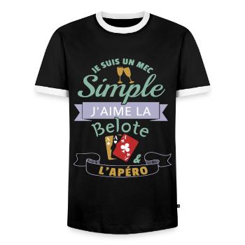 J´aime la belote et l apéro cadeau - T-shirt contrasté Homme - noir/blanc - Devant - AI Model Female 172 light (172cm) & AI Model Male 178 light (178cm)