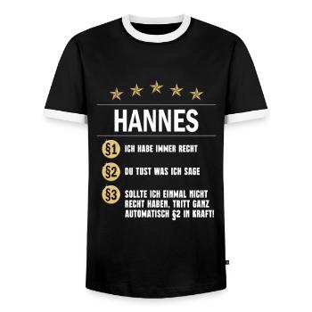 Hannes Habe immer Recht Name day - Men's Ringer Shirt - black/white - Front - AI Model Female 172 light (172cm) & AI Model Male 178 light (178cm)