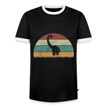 Diplodocus Dinosaur Children Dino Gift - Men's Ringer Shirt - black/white - Front - AI Model Female 172 light (172cm) & AI Model Male 178 light (178cm)