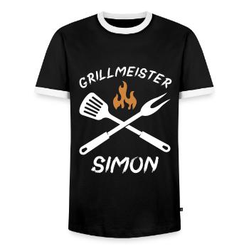 Grillmeister Simon - Männer Kontrast-T-Shirt - Schwarz/Weiß - Vorne - AI Model Female 172 light (172cm) & AI Model Male 178 light (178cm)