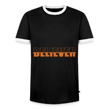 Christian, faith, believer, believer - Men's Ringer Shirt - black/white - Front - AI Model Female 172 light (172cm) & AI Model Male 178 light (178cm)
