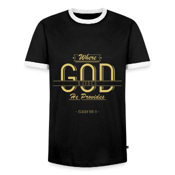 Christlich, Gott wird euch versorgen, Kirche - Männer Kontrast-T-Shirt - Schwarz/Weiß - Vorne - AI Model Female 172 light (172cm) & AI Model Male 178 light (178cm)