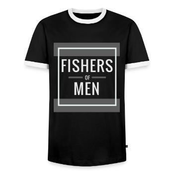 Menschenfischer, Christlich - Männer Kontrast-T-Shirt - Schwarz/Weiß - Vorne - AI Model Female 172 light (172cm) & AI Model Male 178 light (178cm)