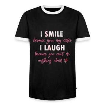 Lustige Sprüche Schwester - Männer Kontrast-T-Shirt - Schwarz/Weiß - Vorne - AI Model Female 172 light (172cm) & AI Model Male 178 light (178cm)