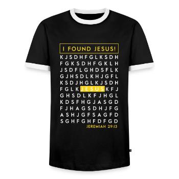 J’ai trouvé Jésus. - T-shirt contrasté Homme - noir/blanc - Devant - AI Model Female 172 light (172cm) & AI Model Male 178 light (178cm)