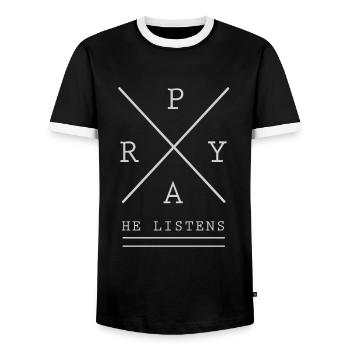 Priee, Prière - Chrétien - Chrétien - T-shirt contrasté Homme - noir/blanc - Devant - AI Model Female 172 light (172cm) & AI Model Male 178 light (178cm)