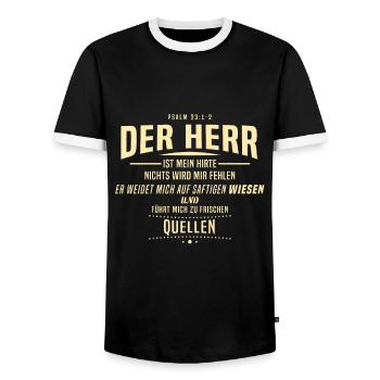 Hoffnung für alle, Psalm, Bibelvers, Hirte, Herr - Männer Kontrast-T-Shirt - Schwarz/Weiß - Vorne - AI Model Female 172 light (172cm) & AI Model Male 178 light (178cm)