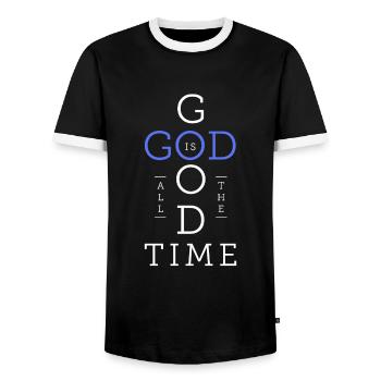 God is good, all time - Christian, Christian - Men's Ringer Shirt - black/white - Front - AI Model Female 172 light (172cm) & AI Model Male 178 light (178cm)