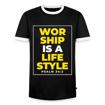 Louange - Chrétien - Culte - T-shirt contrasté Homme - noir/blanc - Devant - AI Model Female 172 light (172cm) & AI Model Male 178 light (178cm)