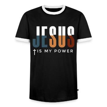 Jésus est mon pouvoir - Jésus Christ - Christ - T-shirt contrasté Homme - noir/blanc - Devant - AI Model Female 172 light (172cm) & AI Model Male 178 light (178cm)
