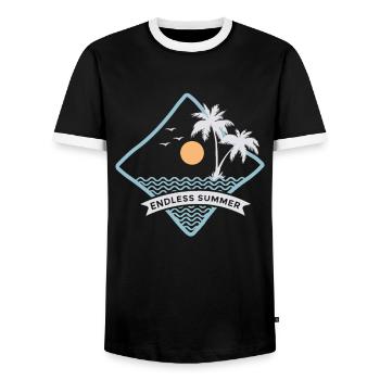 Summer - eternal summer - sun - palm trees - Men's Ringer Shirt - black/white - Front - AI Model Female 172 light (172cm) & AI Model Male 178 light (178cm)