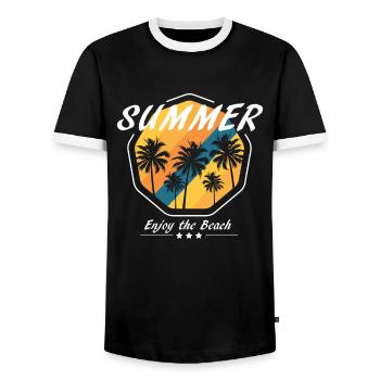 enjoy the beach - summer, vacation, sea - Men's Ringer Shirt - black/white - Front - AI Model Female 172 light (172cm) & AI Model Male 178 light (178cm)