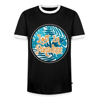 Lost in Paradise - paradise - Men's Ringer Shirt - black/white - Front - AI Model Female 172 light (172cm) & AI Model Male 178 light (178cm)