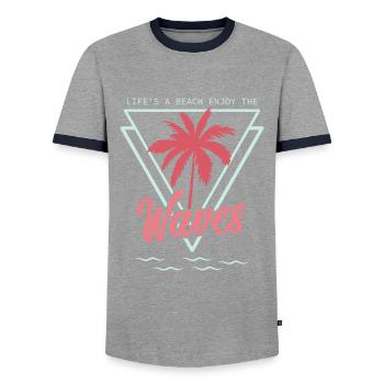 Beach life - enjoy the waves - Men's Ringer Shirt - grey/navy  - Front - AI Model Female 172 light (172cm) & AI Model Male 178 light (178cm)
