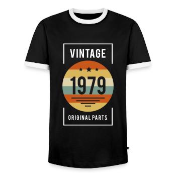 1979 Original - Männer Kontrast-T-Shirt - Schwarz/Weiß - Vorne - AI Model Female 172 light (172cm) & AI Model Male 178 light (178cm)