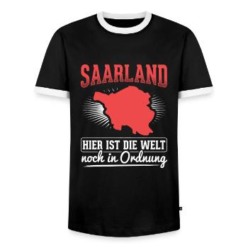 Saarland Saarländer - Männer Kontrast-T-Shirt - Schwarz/Weiß - Vorne - AI Model Female 172 light (172cm) & AI Model Male 178 light (178cm)