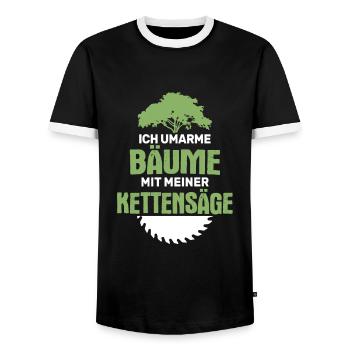Umarme Bäume Mit Kettensäge Holzfäller Waldarbeit - Männer Kontrast-T-Shirt - Schwarz/Weiß - Vorne - AI Model Female 172 light (172cm) & AI Model Male 178 light (178cm)