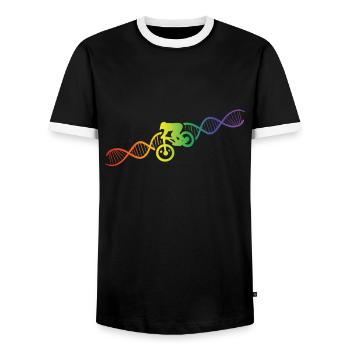 DNA Helix Rainbow Genetics Mountain Bike Colorful - Men's Ringer Shirt - black/white - Front - AI Model Female 172 light (172cm) & AI Model Male 178 light (178cm)