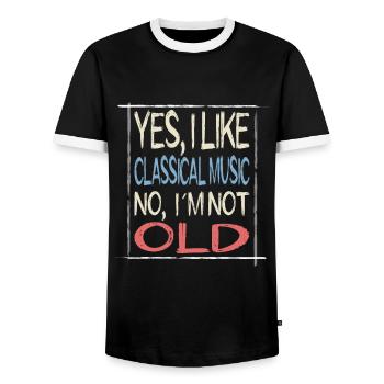 Yes, i like Classical Music, No I´m not old - Männer Kontrast-T-Shirt - Schwarz/Weiß - Vorne - AI Model Female 172 light (172cm) & AI Model Male 178 light (178cm)