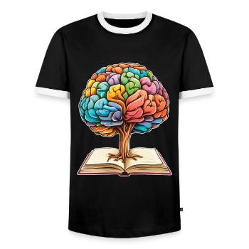 Lesen bildet Mindset Wachstum Kunstwerk Baum - Männer Kontrast-T-Shirt - Schwarz/Weiß - Vorne - AI Model Female 172 light (172cm) & AI Model Male 178 light (178cm)