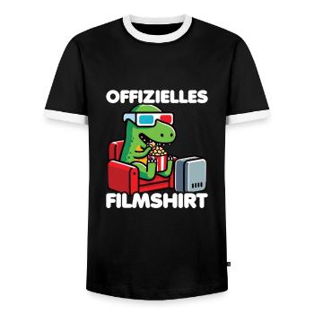 Offizielles Filmshirt Filmfans Cineasten T-Rex - Männer Kontrast-T-Shirt - Schwarz/Weiß - Vorne - AI Model Female 172 light (172cm) & AI Model Male 178 light (178cm)