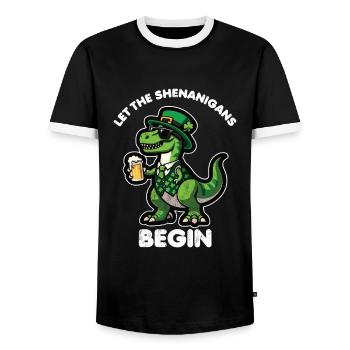 La Saint-Patrick T-Rex dinosaure bière Shenanigan - T-shirt contrasté Homme - noir/blanc - Devant - AI Model Female 172 light (172cm) & AI Model Male 178 light (178cm)