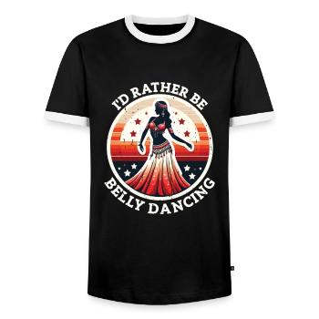 Funny Belly Dance Saying Oriental Dance - Men's Ringer Shirt - black/white - Front - AI Model Female 172 light (172cm) & AI Model Male 178 light (178cm)