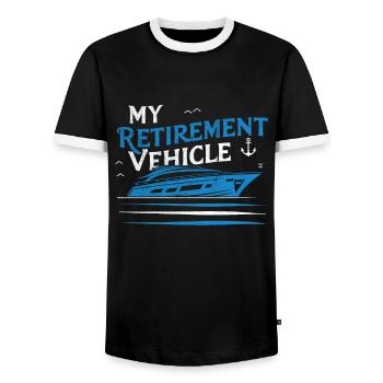 My Retirement Vehicle Yacht Mom Dad Shipping - Men's Ringer Shirt - black/white - Front - AI Model Female 172 light (172cm) & AI Model Male 178 light (178cm)