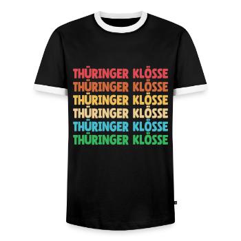 German food, dumplings, Thuringia, dialect, dialect - Men's Ringer Shirt - black/white - Front - AI Model Female 172 light (172cm) & AI Model Male 178 light (178cm)