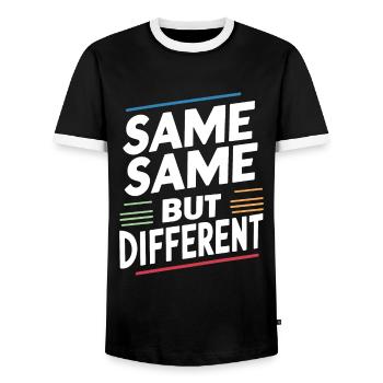 Pareil Pareil mais différent Sac à dos de voyageur en Thaïlande - T-shirt contrasté Homme - noir/blanc - Devant - AI Model Female 172 light (172cm) & AI Model Male 178 light (178cm)