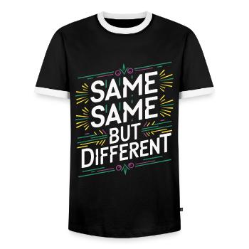 Pareil Pareil mais différent Sac à dos de voyageur en Thaïlande - T-shirt contrasté Homme - noir/blanc - Devant - AI Model Female 172 light (172cm) & AI Model Male 178 light (178cm)