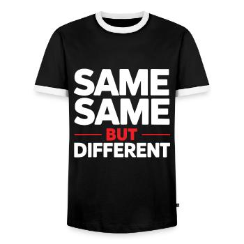 Pareil Pareil mais différent Sac à dos de voyageur en Thaïlande - T-shirt contrasté Homme - noir/blanc - Devant - AI Model Female 172 light (172cm) & AI Model Male 178 light (178cm)