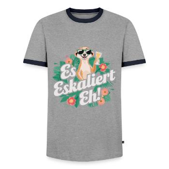 Es eskaliert eh Erdmännchen party Alkohol Spruch - Männer Kontrast-T-Shirt - Grau/Navy  - Vorne - AI Model Female 172 light (172cm) & AI Model Male 178 light (178cm)