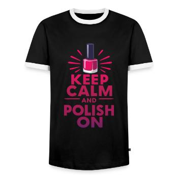 Keep calm and polish on Nail Tech beautician Job - Men's Ringer Shirt - black/white - Front - AI Model Female 172 light (172cm) & AI Model Male 178 light (178cm)